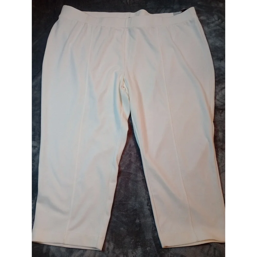 Catherines Crepe Knit Dress Pants 30/32 WP 4XWP White Pull On Ponte Stretch Crop